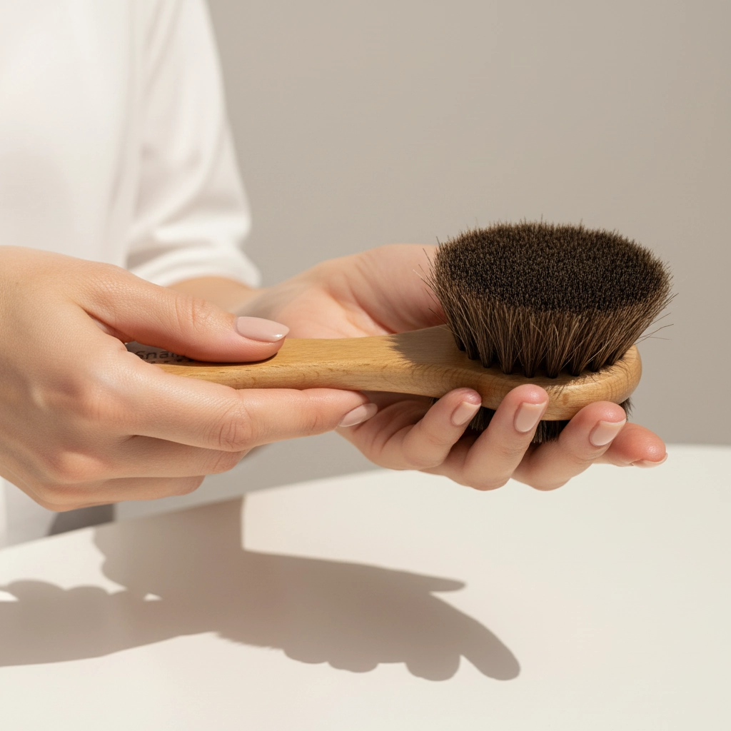 Naturalna Szczotka do Twarzy z Włosiem Końskim i Ręcznie Robioną Rączką z Bukowego Drewna - obrazek 3