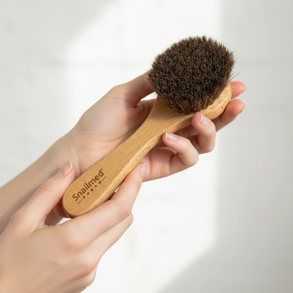 Naturalna Szczotka do Twarzy z Włosiem Końskim i Ręcznie Robioną Rączką z Bukowego Drewna - obrazek 4