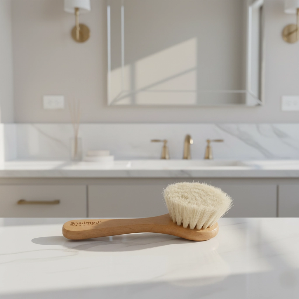 Naturalna Szczotka do Masażu Twarzy z Włosia Koziego i Oprawką z Drewna Bukowego - obrazek 3