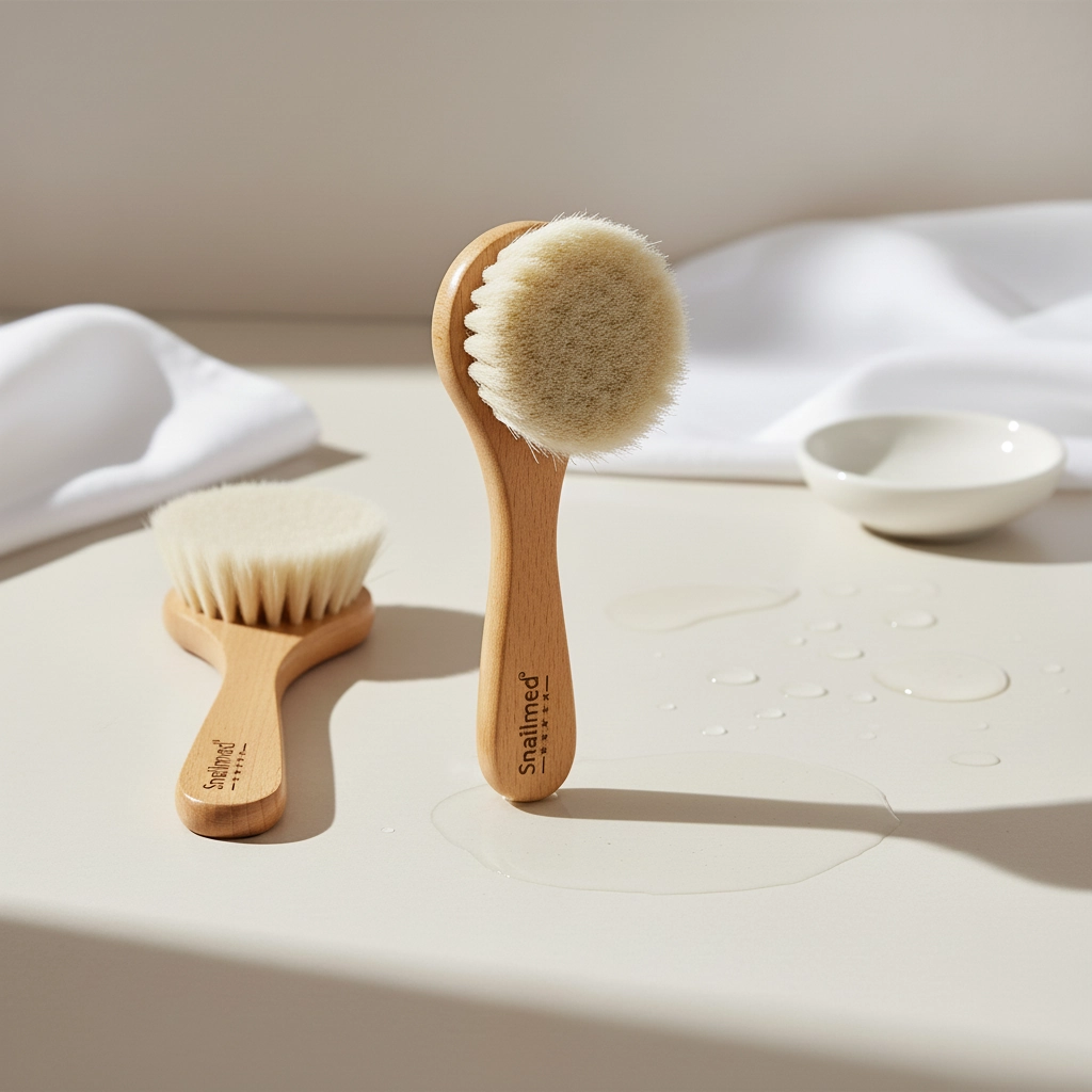 Naturalna Szczotka do Masażu Twarzy z Włosia Koziego i Oprawką z Drewna Bukowego - obrazek 2